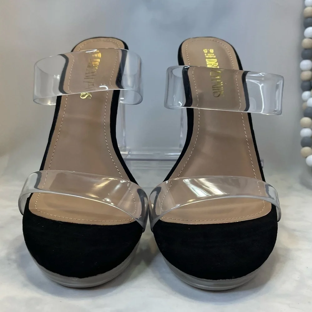 DREAM PAIRS Clear Two Strap Open Toe High Block Chunky Slip On Sandal 8.5